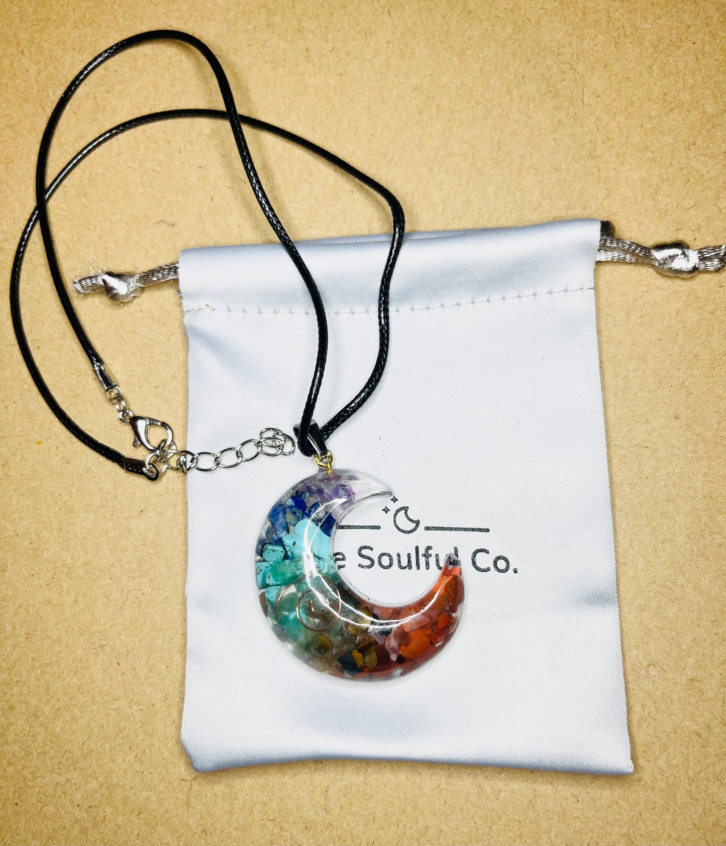 Moon-Shaped Pendant with 7 Chakras Orgonite Stone